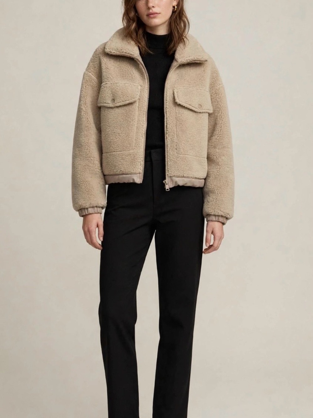 Zara Taupe Teddy Sherpa Zip Jacket PTP 22”, L 17